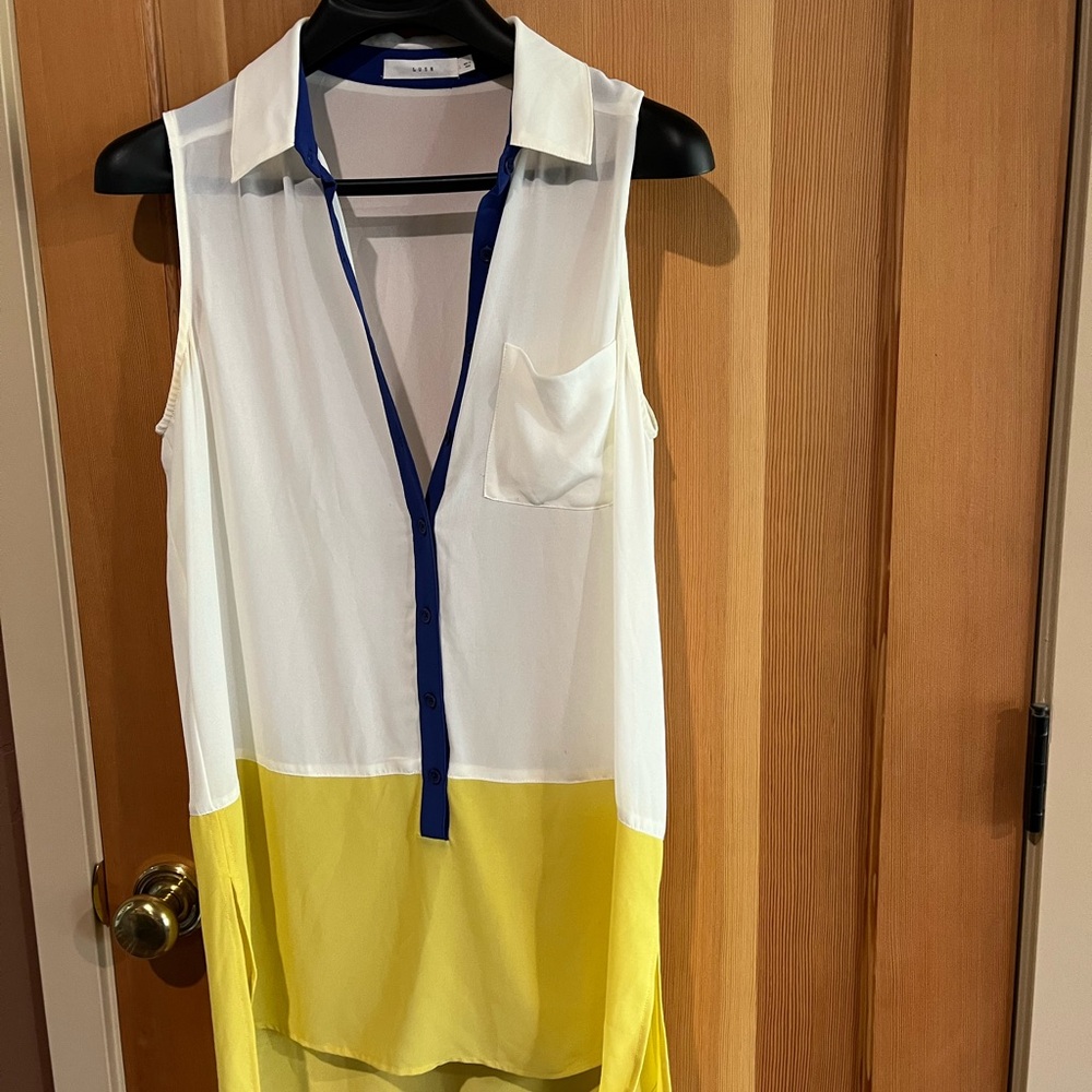 Lush Colorblock Sleeveless Blouse - White, Blue, Yellow